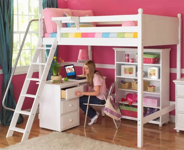 maxtrix high loft bed white with desk and chair