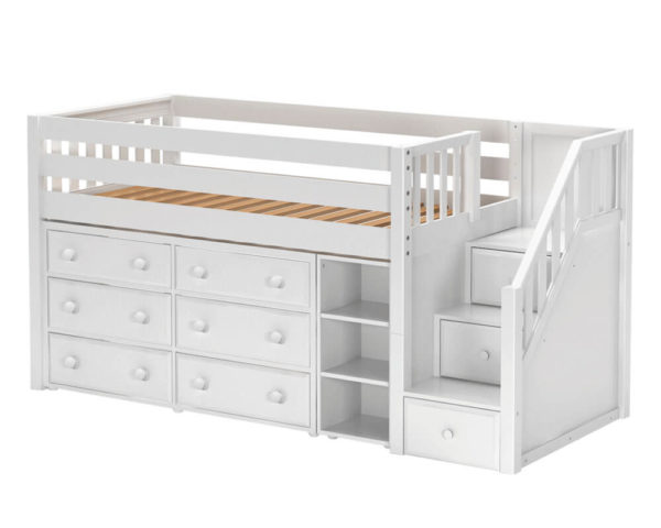 maxtrix low loft bed with staircase white finish