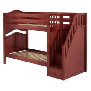 maxtrix twin twin bunk bed curved with stairs in chestnut