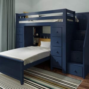 jackpot chester twin over twin loft bed with storage navy blue