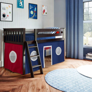 jackpot york twin play loft blue curtain with angled ladder white