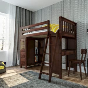 jackpot kensington loft bed with storage and chair espresso