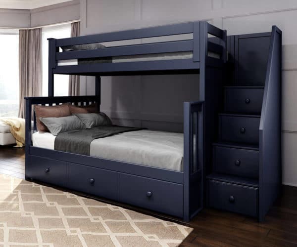 jackpot newcastle twin full bunk bed navy blue with underbed trundle