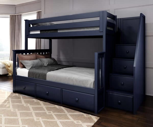 jackpot newcastle twin full bunk bed navy blue with 3 underbed drawers