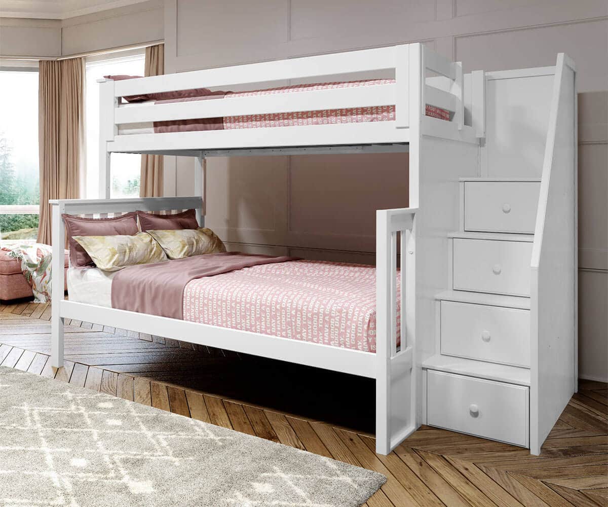 Full Staircase Bunk Bed, White Full Bunk Beds