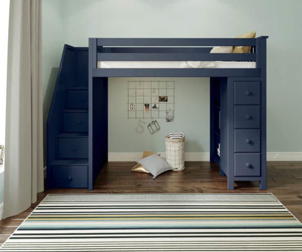 jackpot oxford loft bed with staircase navy blue front