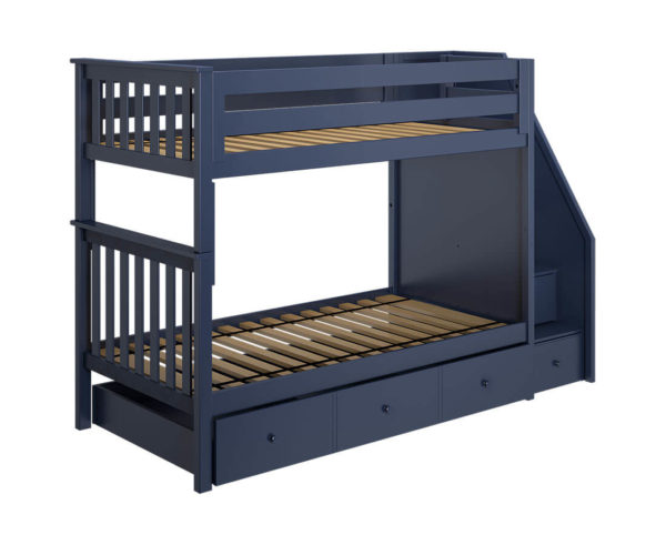 jackpot sunderland twin twin staircase bunk bed with trundle navy blue left angle