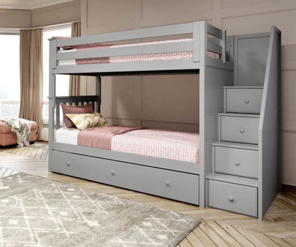 jackpot sunderland twin twin staircase bunk bed with trundle grey