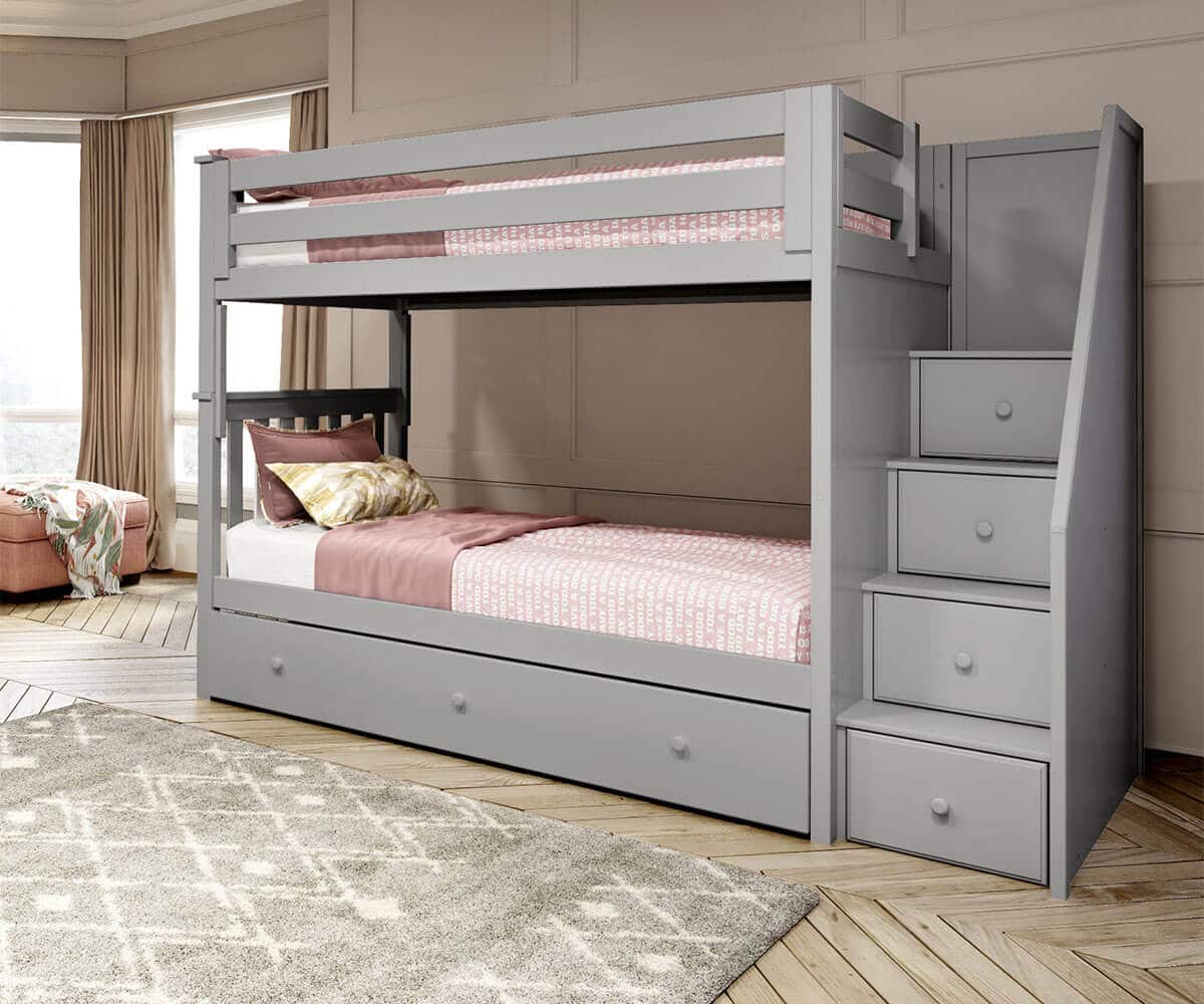 Jackpot Sunderland Twin Staircase, Grey Bunk Bed With Trundle