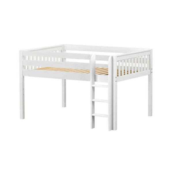 maxtrix full low loft bed with straight ladder and white finish