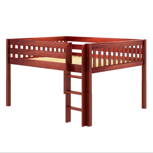 maxtrix queen low loft bed with straight ladder and chestnut finish