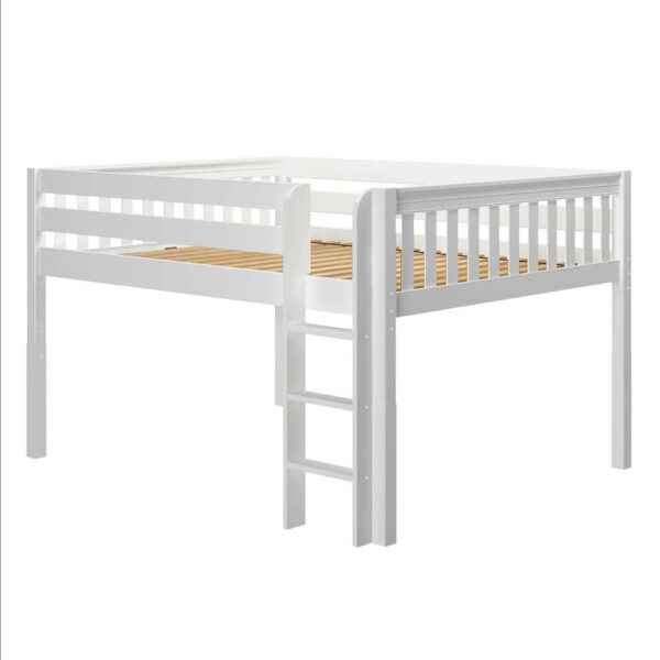 maxtrix queen low loft bed with straight ladder and white finish