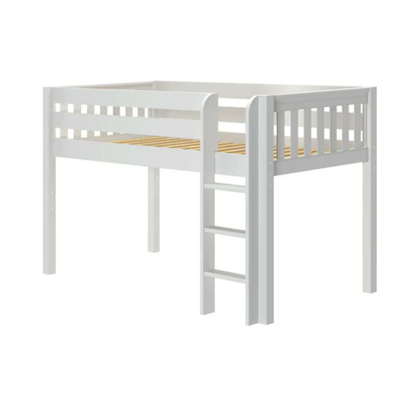 maxtrix twin mid loft bed with straight ladder white finish