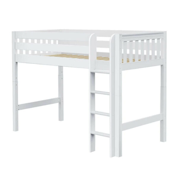 maxtrix twin mid loft bed with straight ladder white finish