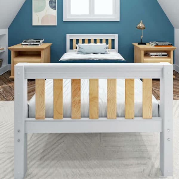 maxtrix modern basic twin white bed frame natural finish slats