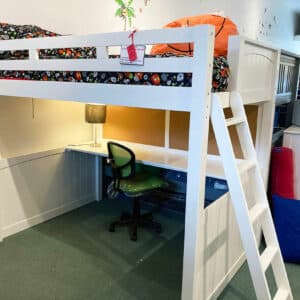 jay furniture high loft bed with long desk and end ladder