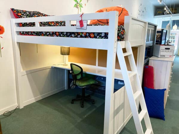 jay furniture high loft bed with long desk and end ladder
